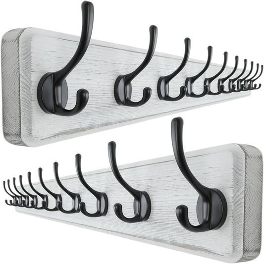 Dseap Wall Mounted Coat Rack: 38-1/4" Long, Patented, Heavy-Duty, 10-Double-Hooks Wooden Hanger