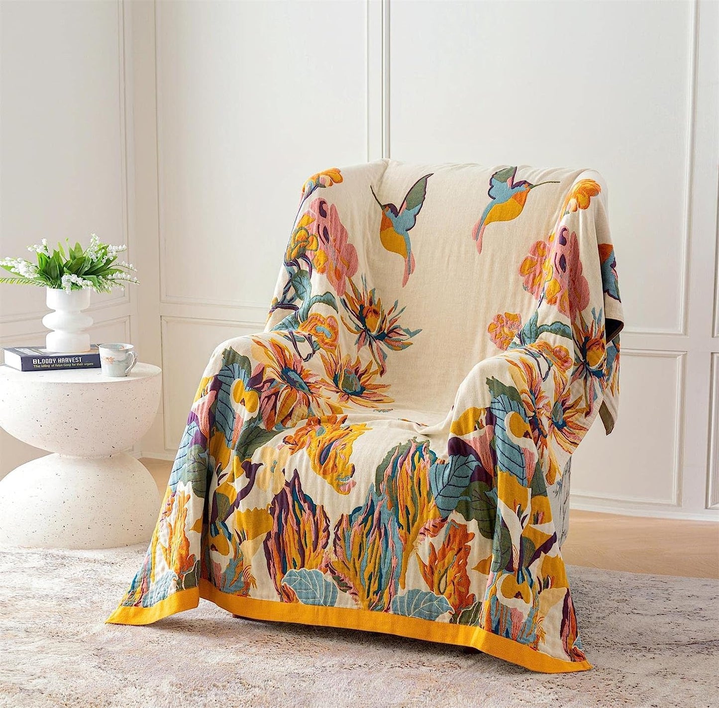 100% Cotton Throw Blanket for Bed Couch Summer 98''x 98'' Super Soft Muslin Blankets Warm Boho