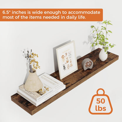 Fun Memories Floating Shelves for Wall, 30" Rustic Wood Deep Wall Mounted Shelves with Invisible