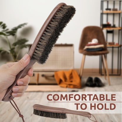 Lint Brush for Clothes with 100% Soft Horse Hair Bristle, Large Walnut Wood Handle, Lint Remover