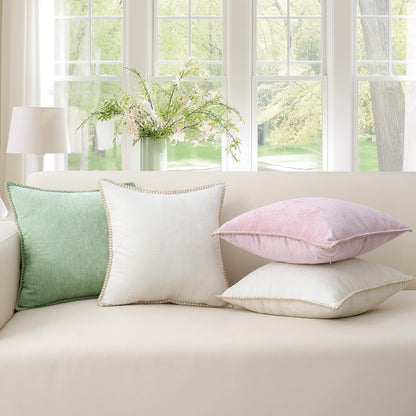 decorUhome Chenille Soft Throw Pillow Covers 26x26 Set of 2, Farmhouse Velvet Neutral Decorative
