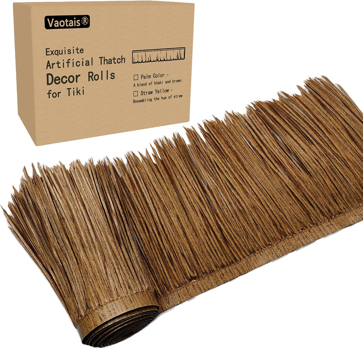 Premium Mexican Style Artificial Palm Thatch Roof Rolls. 5 Lengths, 2 Colors. Waterproof. Easy