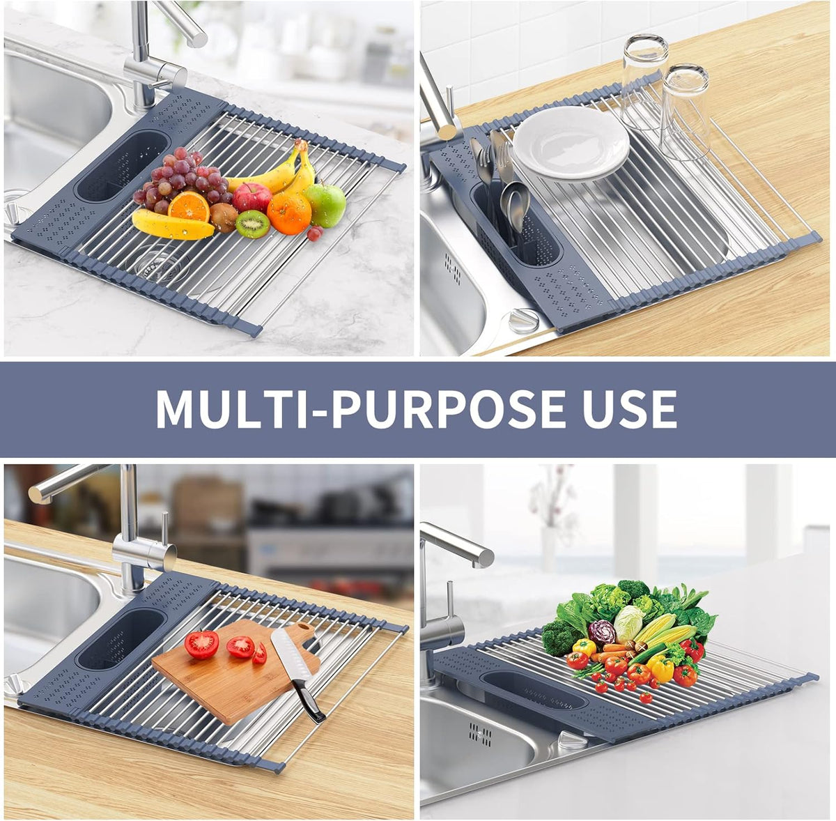 LEMIKKLE Roll Up Dish Drying Rack 17.5" x 15.2" Over The Sink Dish Drying Rack, Multi-Purpose