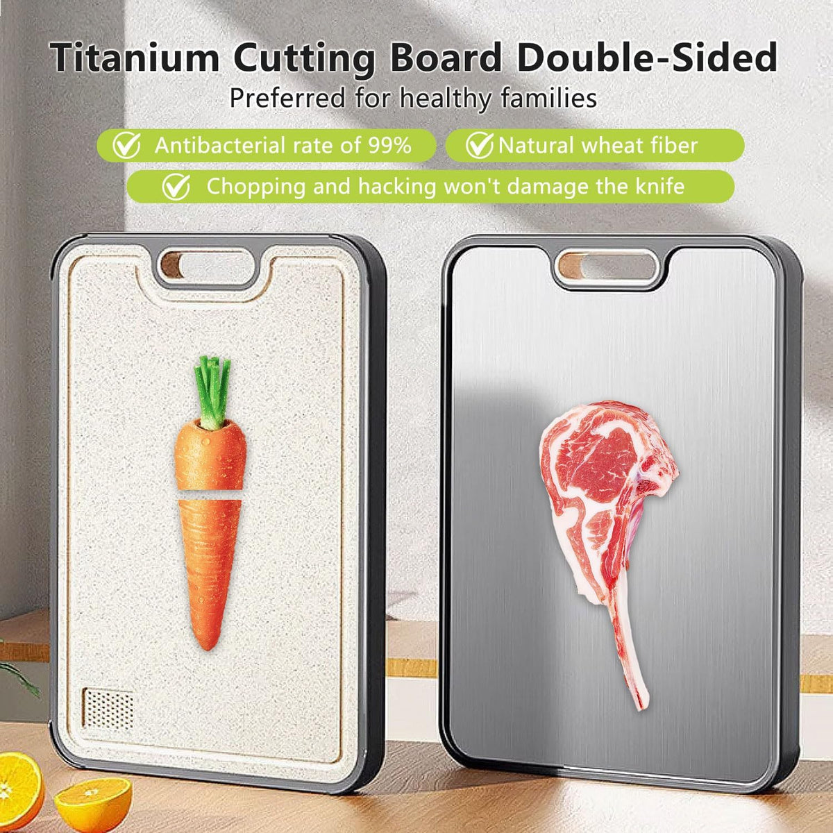 FIRE HIVE Pure Titanium & Platycodon Cutting Board - Double-Sided Large Kitchen Board, 16x11 Inch