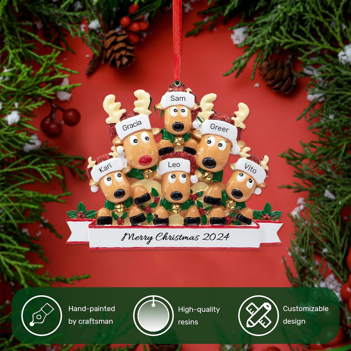 Personalized Christmas Ornaments 2025, Custom Reindeer Family Ornaments for Trees with Names
