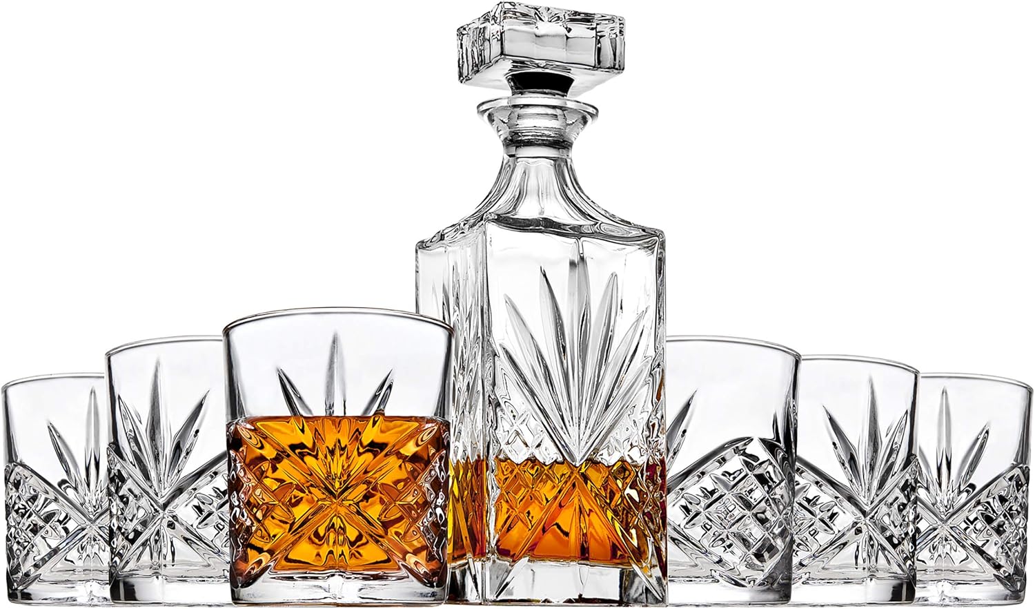 Godinger Whiskey Decanter and 6 Whiskey Glasses Bar set, for Liquor Scotch Bourbon Wine - Dublin