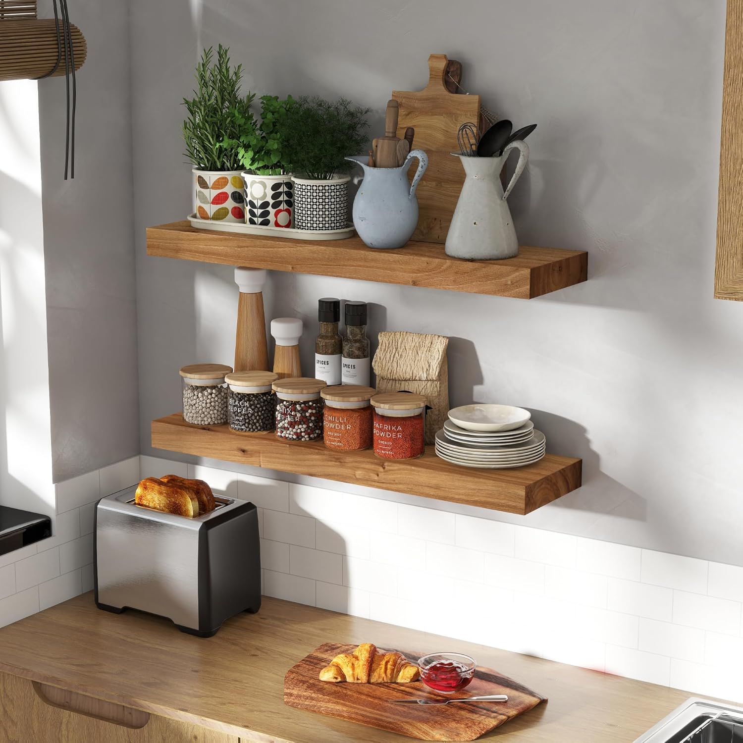 Rustic 30" Floating Shelves, Real Elm Wood Floating Shelf for Wall, Heavy-Duty Wall Shelves for
