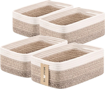Small Storage Baskets for Organizing | Closet Organizer Bins | Shelf Toy Basket | Woven Rope