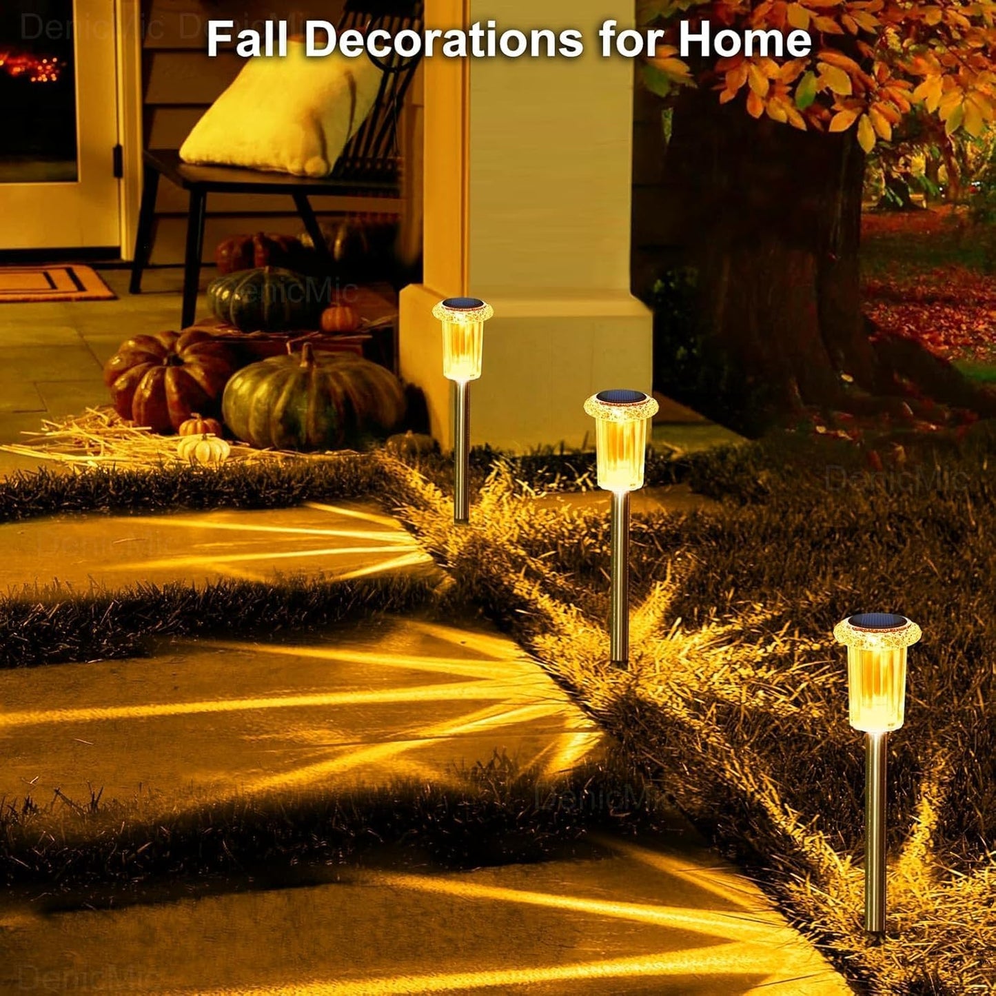 DenicMic Halloween Solar Lights Outdoor 10 Pack Orange LED Waterproof Yard Garden Patio Backyard