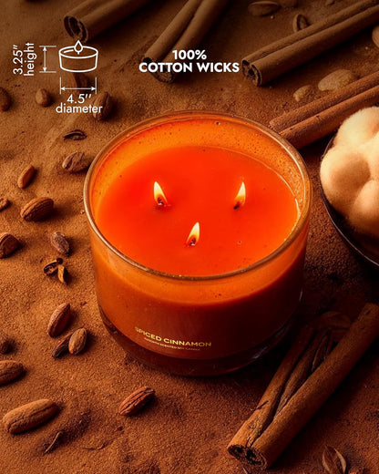 96NORTH Luxury Spiced Cinnamon Candle | Large 3 Wick Jar Candle | Up to 50 Hours Burning Time |