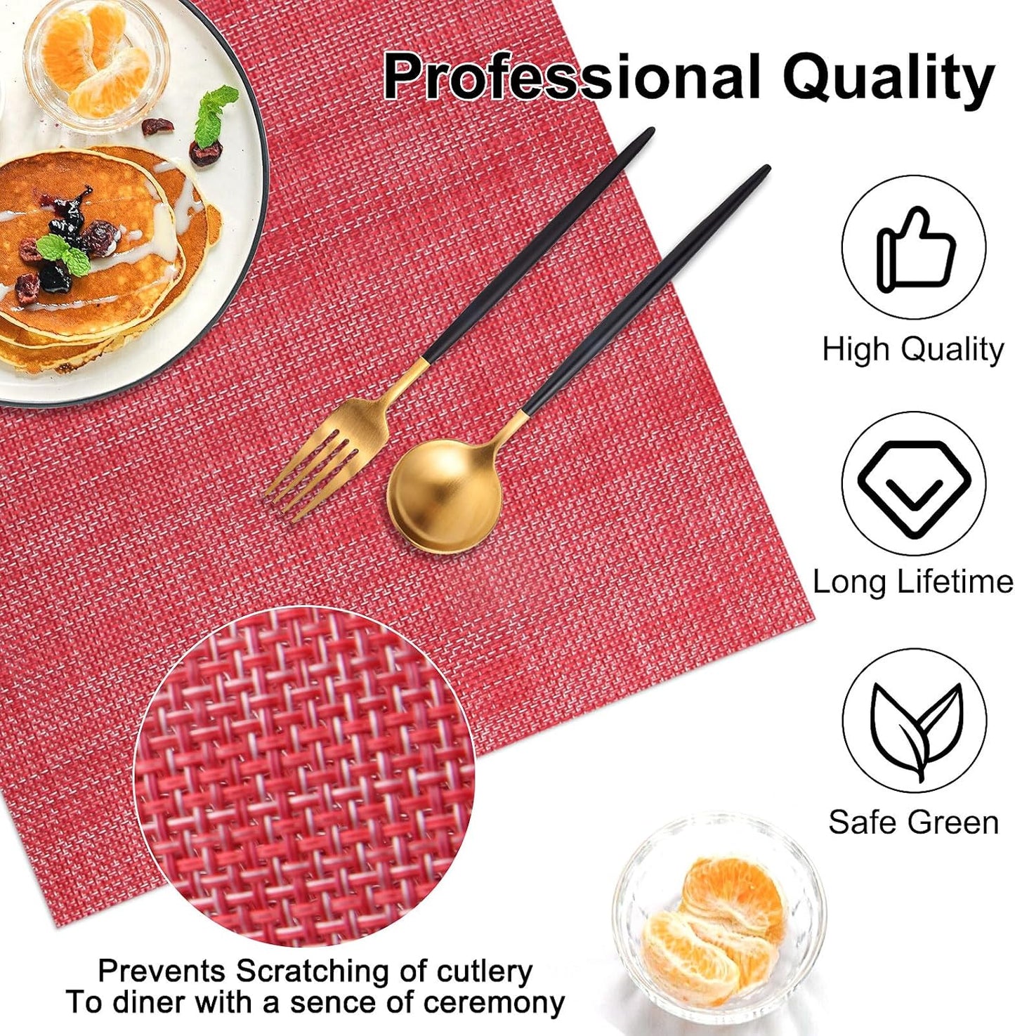 Vinyl Placemats Set of 4, PVC Woven Washable Non-Slip Table Mats, Heat Resistant Wrinkle Free Place
