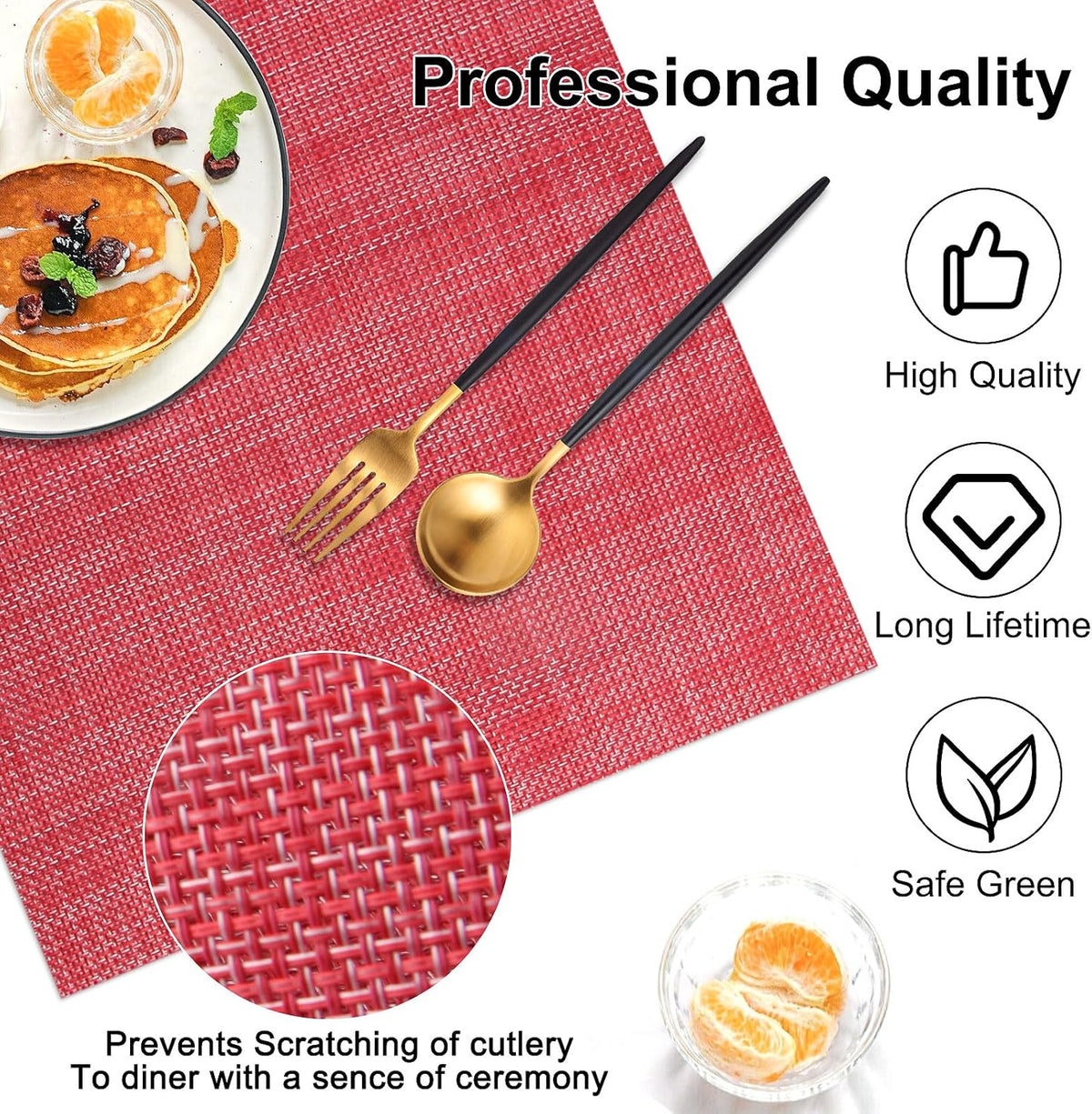 Vinyl Placemats Set of 4, PVC Woven Washable Non-Slip Table Mats, Heat Resistant Wrinkle Free Place