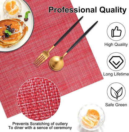 Vinyl Placemats Set of 4, PVC Woven Washable Non-Slip Table Mats, Heat Resistant Wrinkle Free Place