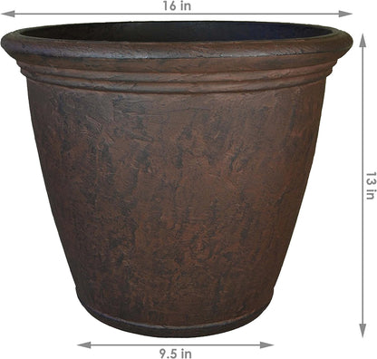 Sunnydaze 15.25-Inch Anjelica Large Plastic Pot for Plants - Outdoor Polyresin Round Planter with