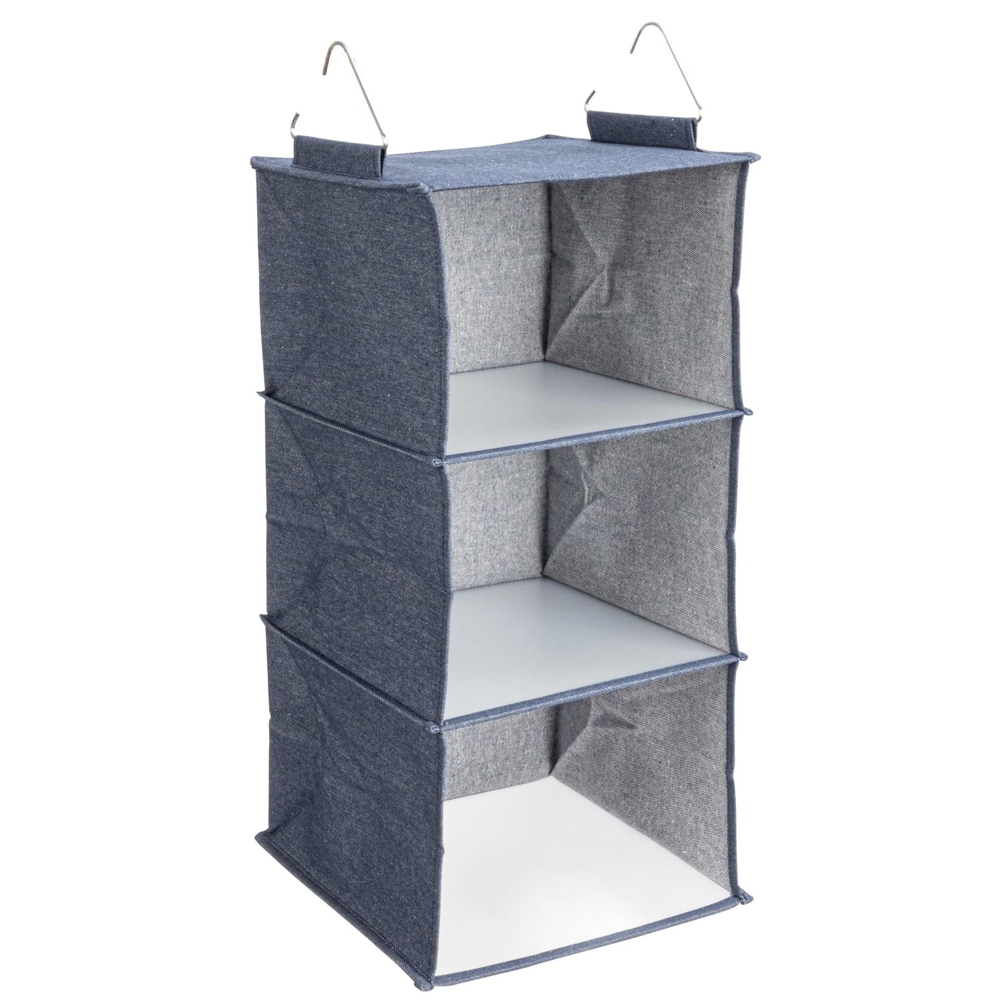 Household Essentials Hanging Cotton Blend Closet Organizer with 3 Storage Shelves, Denim
