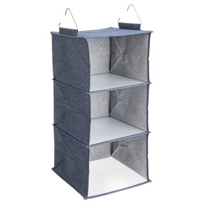 Household Essentials Hanging Cotton Blend Closet Organizer with 3 Storage Shelves, Denim
