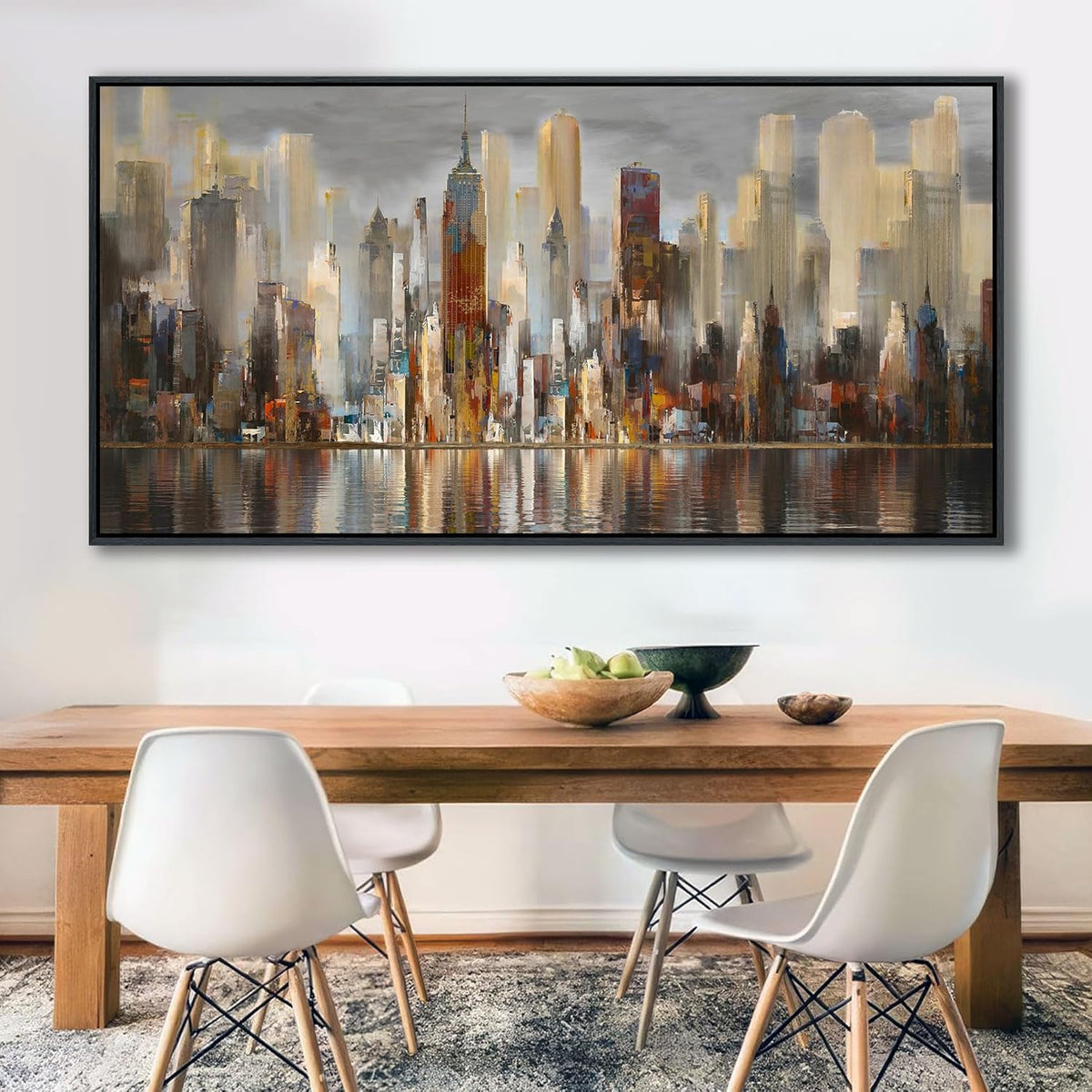 Abstract Brown New York City canvas Wall Art Framed Large Wall Art for Living Room Modern Paintings