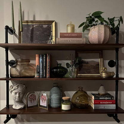 Industrial Pipe Wall Shelves Pipe Shelving with Real Wood Plank ,48 Inches Floating Shelves for