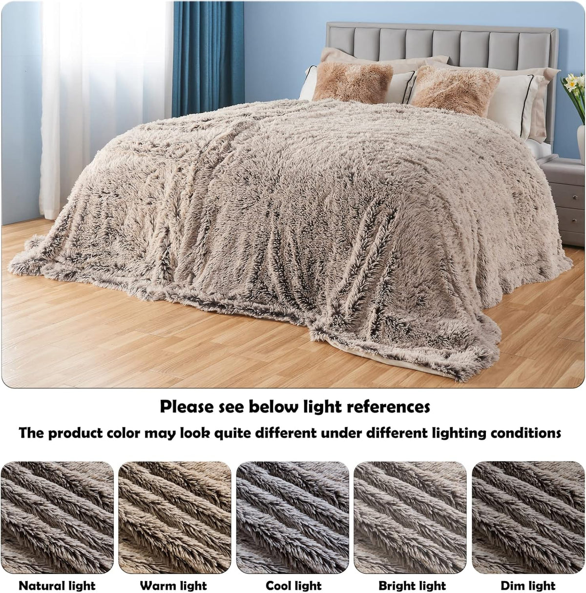 GONAAP Fuzzy Faux Fur Throw Blanket Queen Size Frosty Brown Super Soft Cozy Plush Fuzzy Shaggy