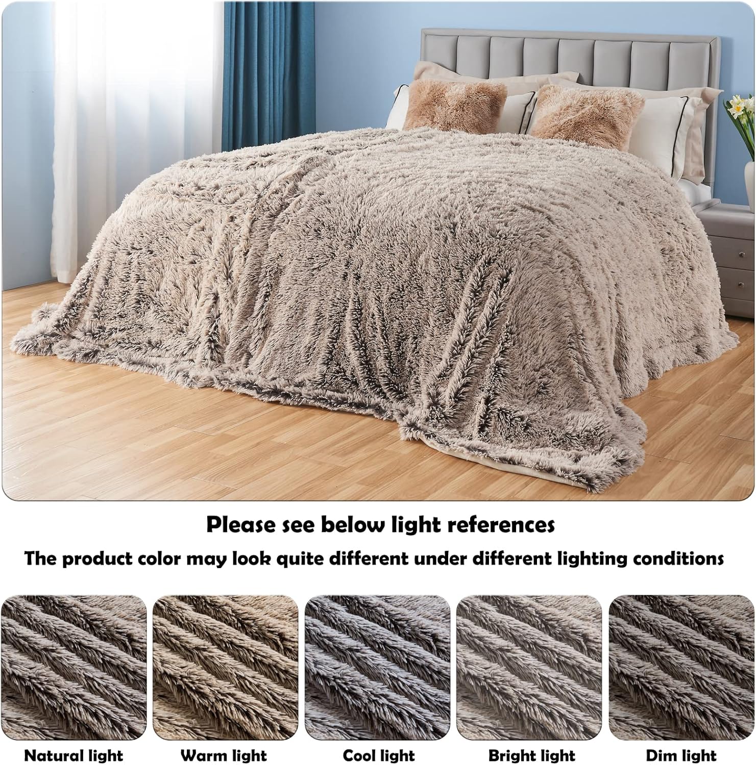 GONAAP Fuzzy Faux Fur Throw Blanket Twin Size Frosty Brown Super Soft Cozy Plush Fuzzy Shaggy