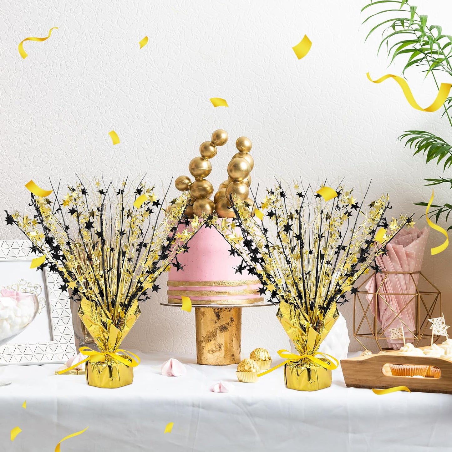 Crowye 18 Pieces Metallic Foil Spray Centerpiece Party Star Table Decoration Burst Metallic Table