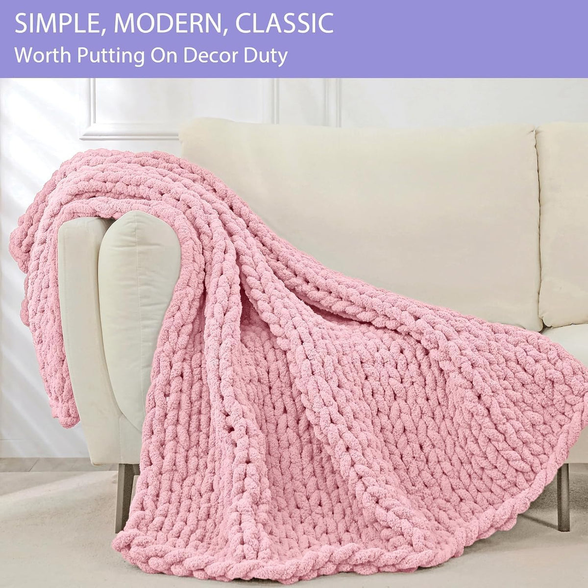 Bigacogo Chunky Knit Throw Blanket for Couch, 40x60 inches, 100% Hand Knitted with Thick Jumbo