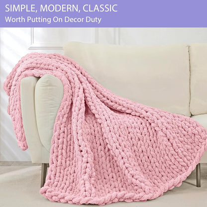 Bigacogo Chunky Knit Throw Blanket for Couch, 40x80 inches, 100% Hand Knitted with Thick Jumbo