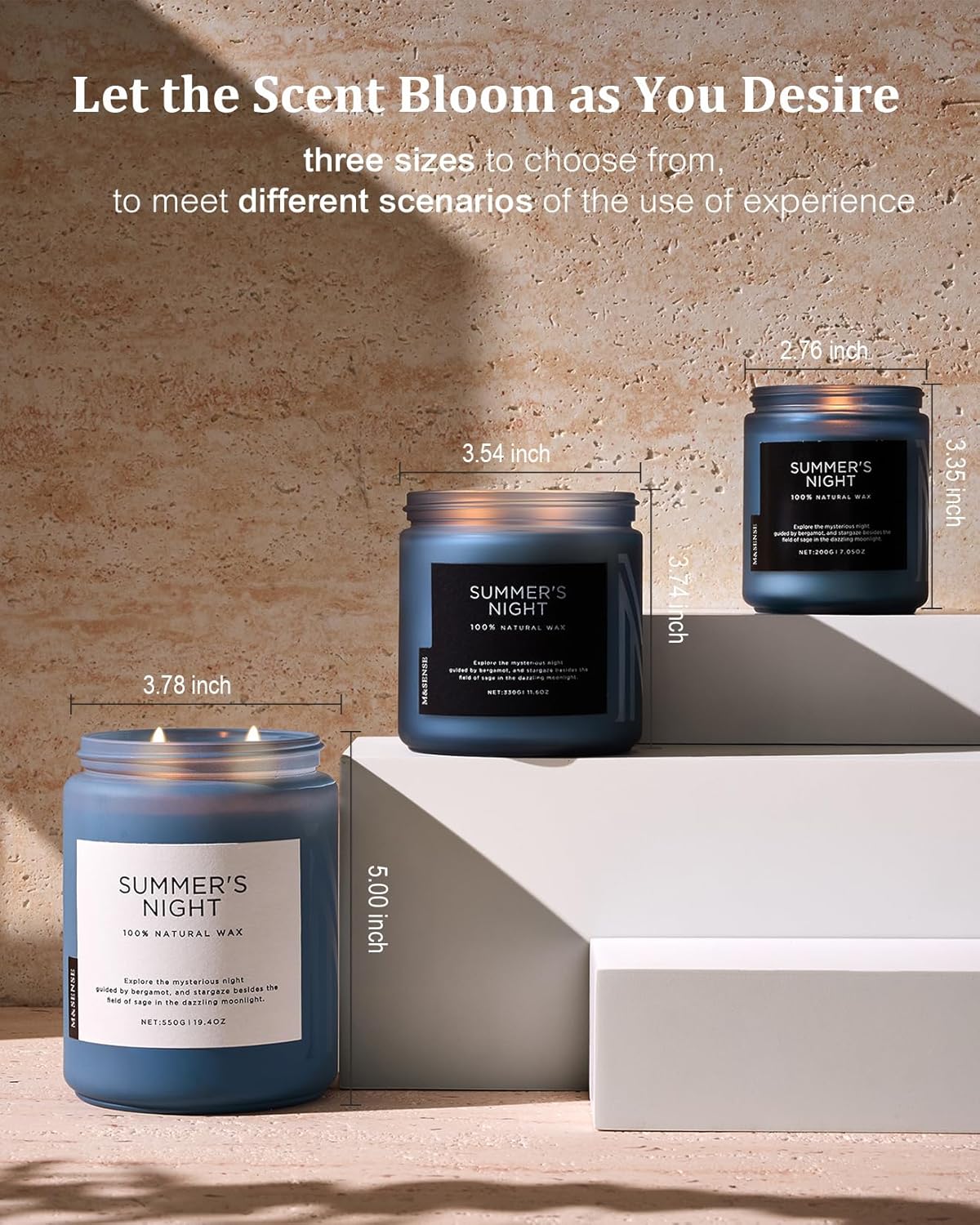 M&SENSE Summer's Night Soy Candle, Large 2 Wick, 19.4oz Up to 110 Hours Burn Time, Natural Scented