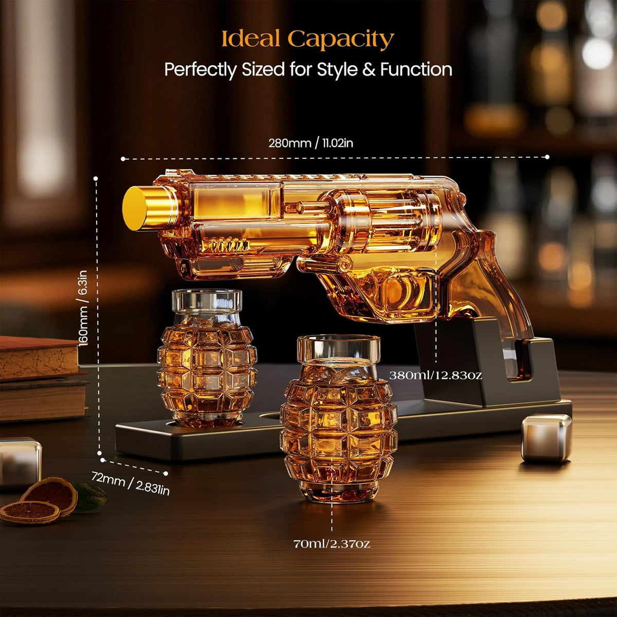 Kollea Whiskey Decanter Set with Grenade-Shaped Shot Glasses, Anniversary Birthday Gifts for Men