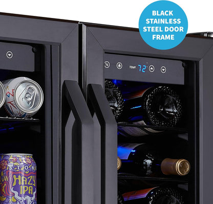 NewAir 24" Dual Zone Wine and Beverage Refrigerator, 18 Bottle & 58 Can, French Door Built-In