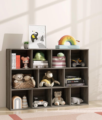 11-Cube Kids Toy and Book Storage Organizer – Wooden Cube Bookcase for Playroom and Nursery