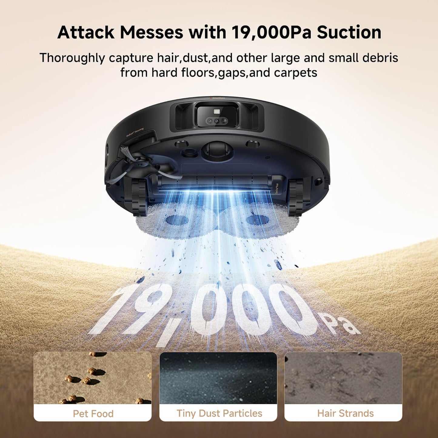Mova P50 Pro Ultra Robot Vacuum and Mop, 19,000Pa Suction with Anti-Tangle Brush, Removable &