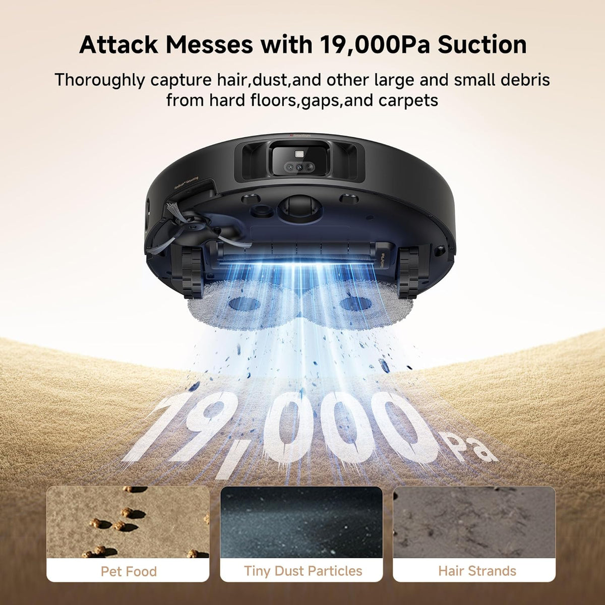Mova P50 Pro Ultra Robot Vacuum and Mop, 19,000Pa Suction with Anti-Tangle Brush, Removable &