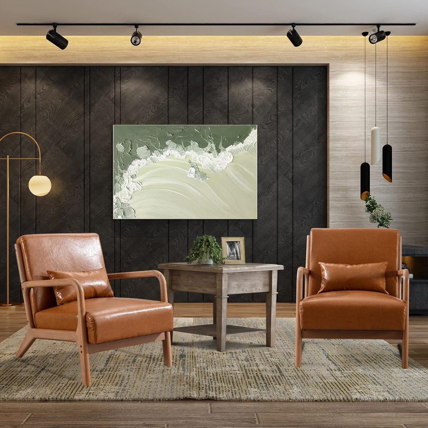 INZOY Mid-Century Modern Accent Chair Set of 2, PU Leather Reading Armchair with Waist Cushion