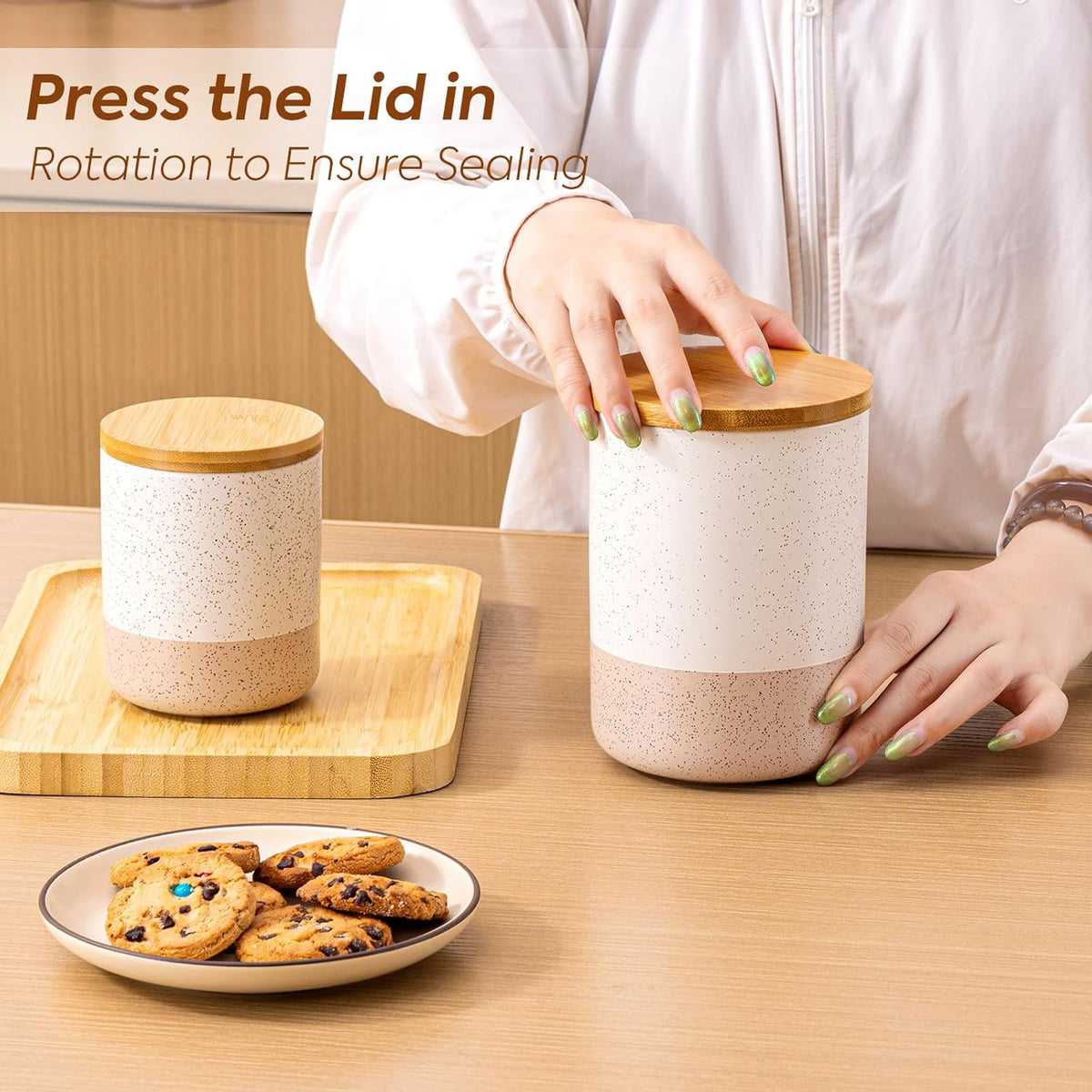 Yangbaga Canister Sets for Kitchen Counter, 40 OZ Large Ceramic Food Storage Jars with Airtight