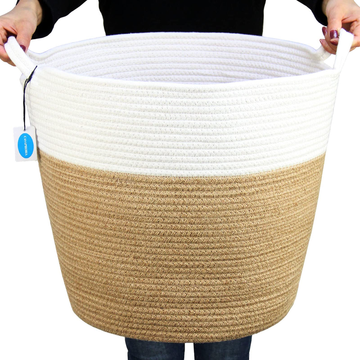 Casaphoria Natural Woven Cotton Rope Storage Basket,Jute Laundry Basket for Bedroom, for Organizing