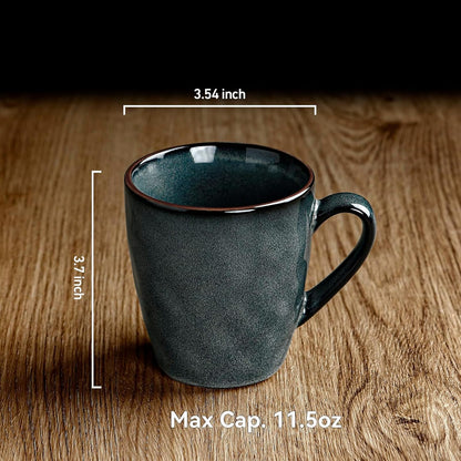 famiware Coffee Mugs Set of 4, Ocean Round 11.5oz Coffee Cup Set with Handle for Cocoa, Milk, Hot