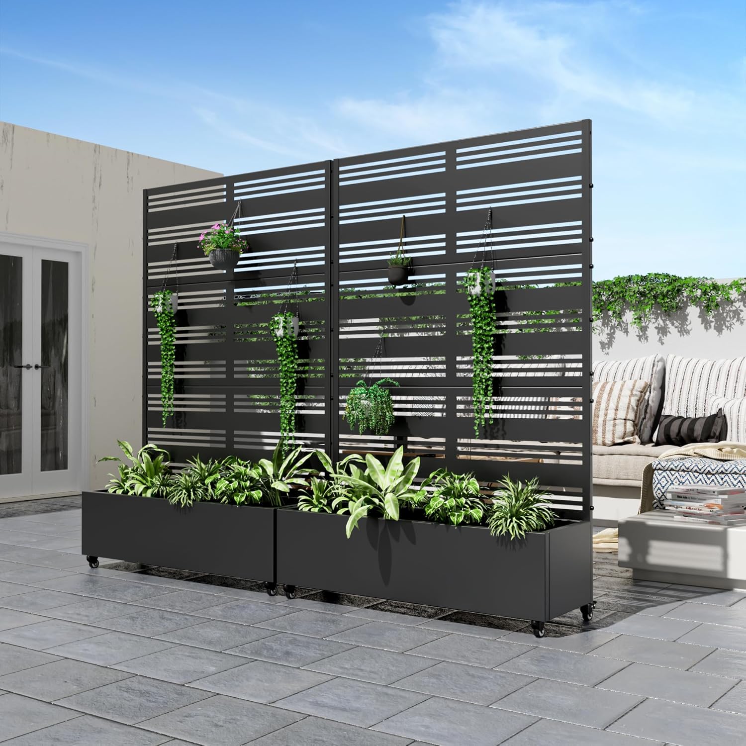 Casaphoria Metal Raised Garden Bed with Trellis and Wheels, 72"x47"x16" Planter Box for Climbing