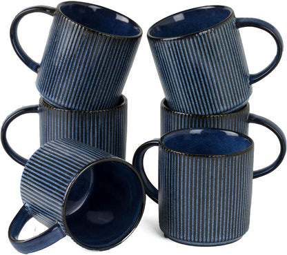 famiware Coffee Mug Set for 6, Star 12 oz Catering Mugs Cup Set with Handle for Coffee, Tea, Cocoa