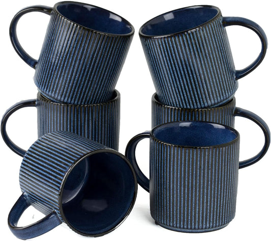 famiware Coffee Mug Set for 6, Star 12 oz Catering Mugs Cup Set with Handle for Coffee, Tea, Cocoa