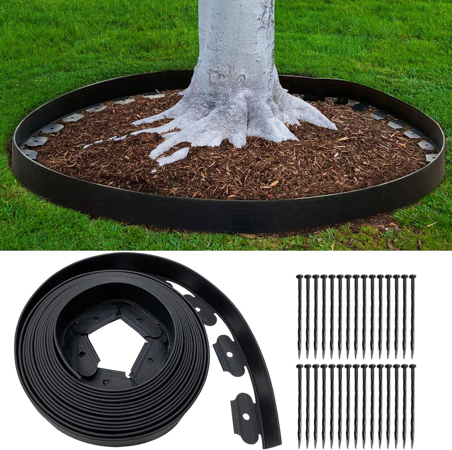 Landscape Edging 33FT, Garden Edging (4IN High) with 30pcs Spikes, Plastic Lawn Edging Flexible for