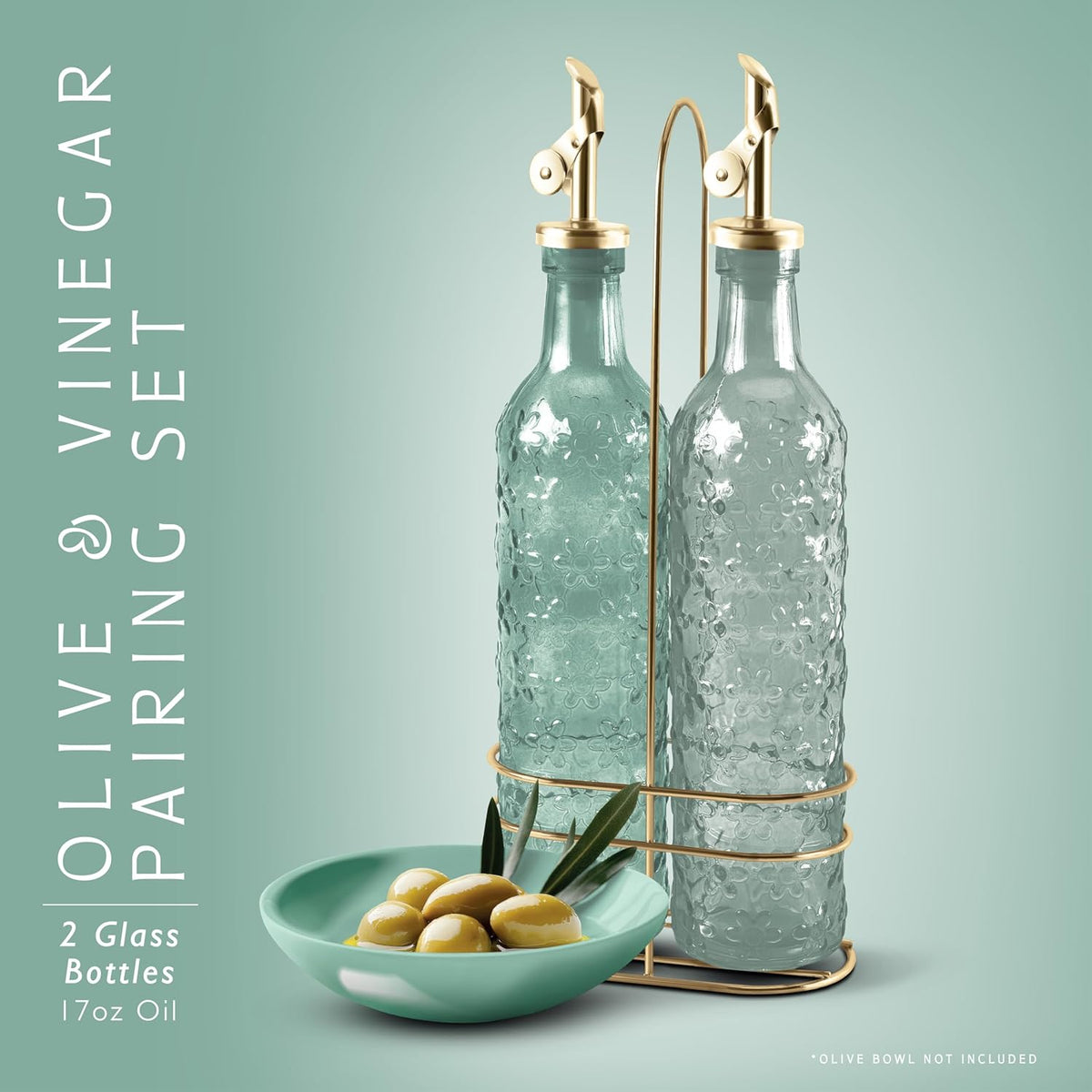 COOK WITH COLOR Glass Olive Oil Bottle Dispenser - 2 Pack- 17oz Oil and Vinegar Cruet - Olive Oil