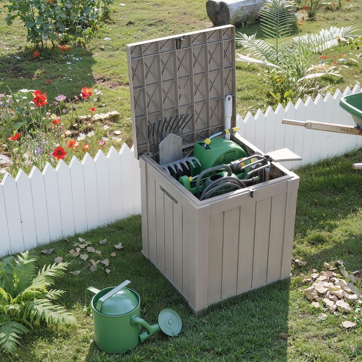 50 Gallon Resin Deck Box, Lockable Outdoor Storage Box for Patio Cushions Storage Furniture,Garden
