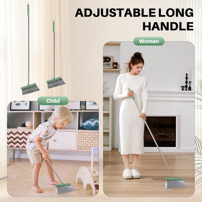 JOYMOOP Dark Teal Green Broom and Dustpan Set with 56” Handle, Upright Angle with Comb Teeth for