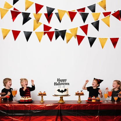 Red Black Gold Party Decorations Metallic Fabric Triangle Pennant Banner Flag Bunting Garland for