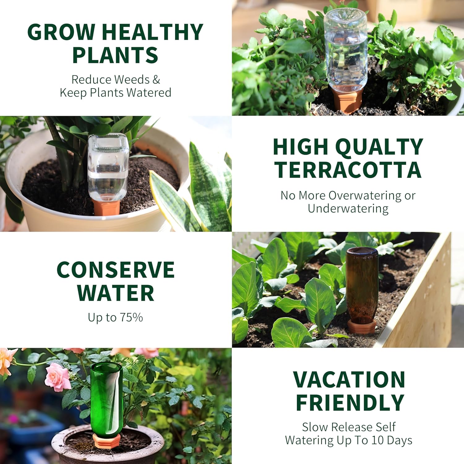 Wine Bottle Watering Spikes, Terracotta Watering Spikes for Out | Indoor Plants, Self Watering