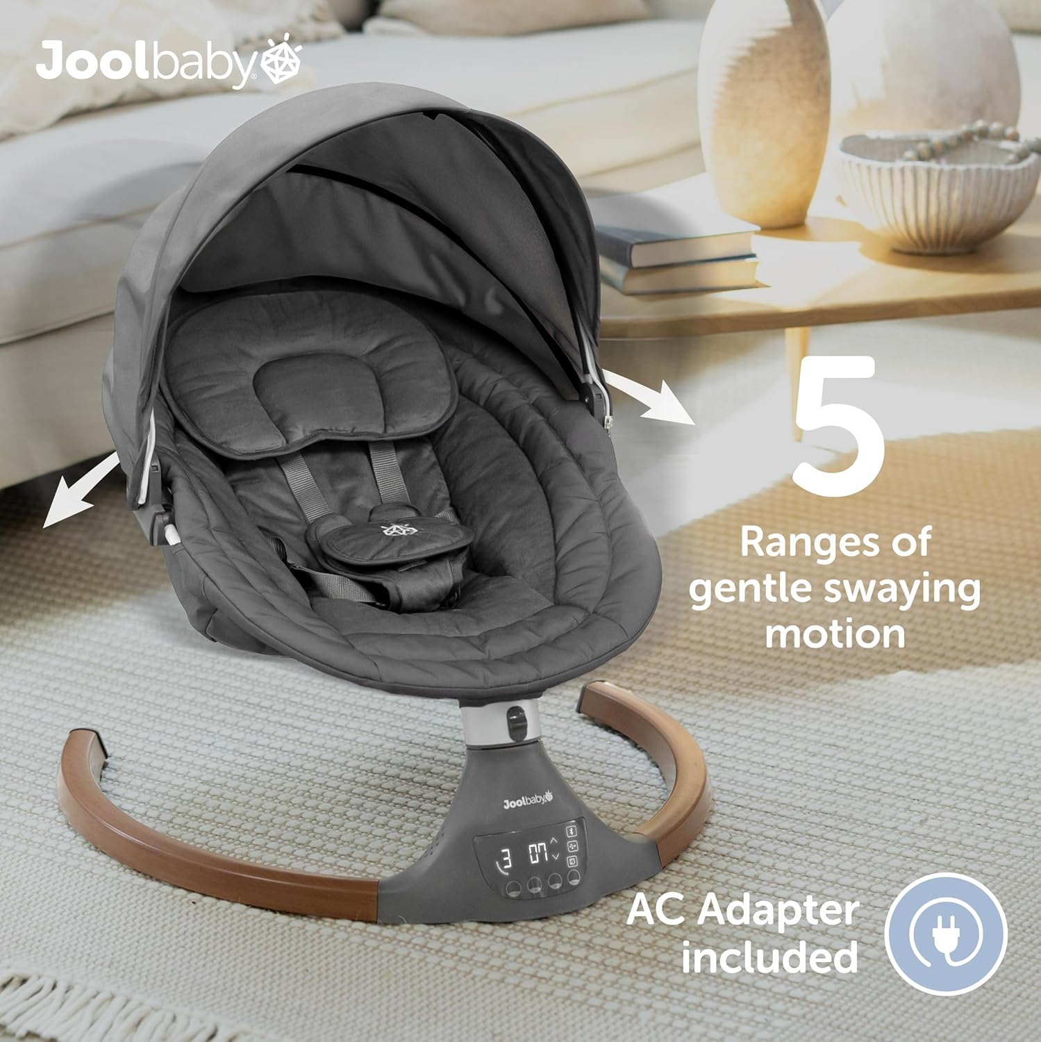 Jool Baby Nova Nature Baby Swing for Newborns – Natural Wood Toys, Electric Motorized Infant Swing