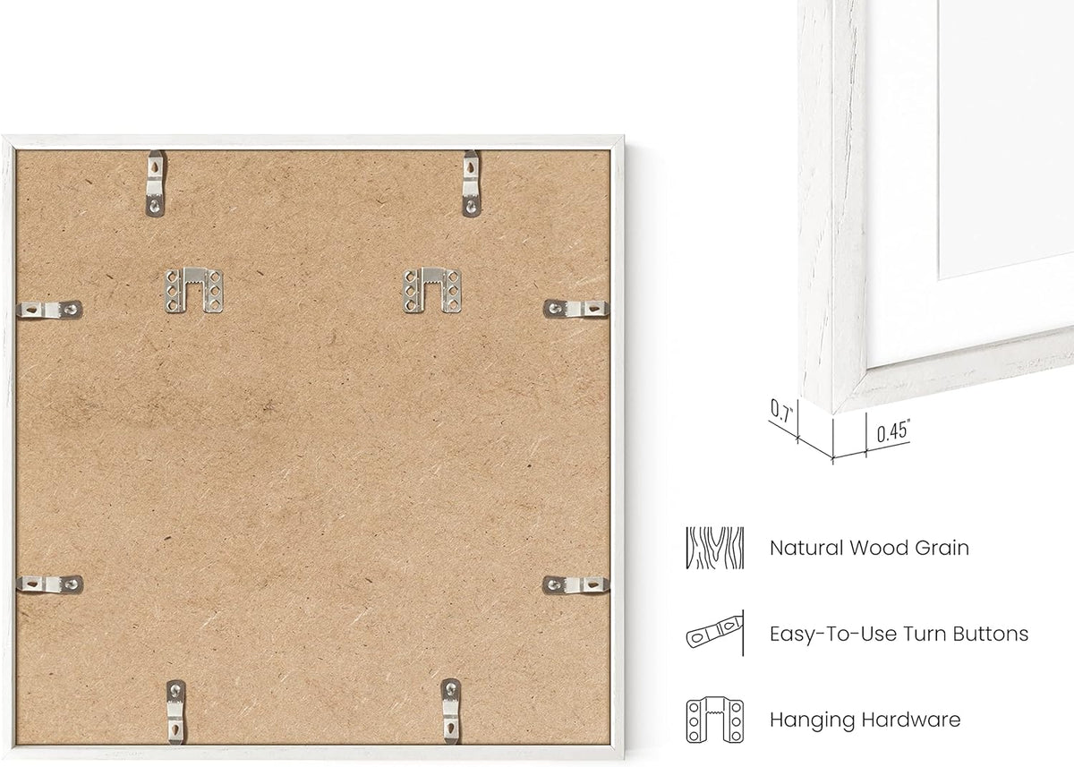 HAUS AND HUES Square Picture Frames - Set of 15, Wooden 16x16 Frames with Mat, White Oak Finish