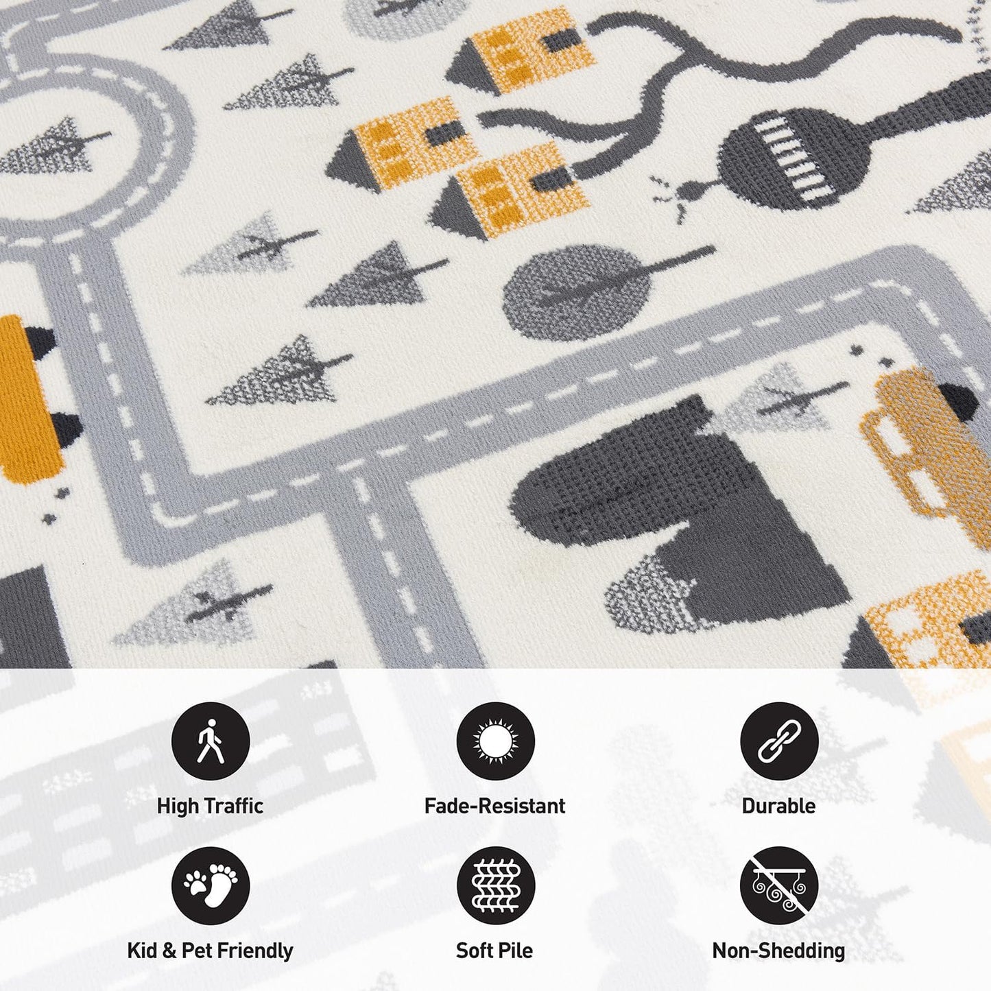 Rugshop Kids Play Road Rug for Playroom,Kidsoom,Nursery Room Interactive Cityscape for Cars and