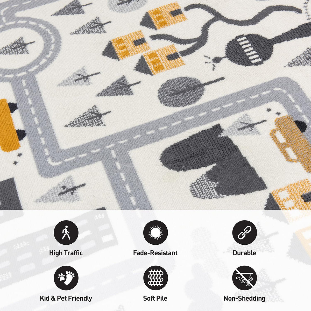 Rugshop Kids Play Road Rug for Playroom,Kidsoom,Nursery Room Interactive Cityscape for Cars and